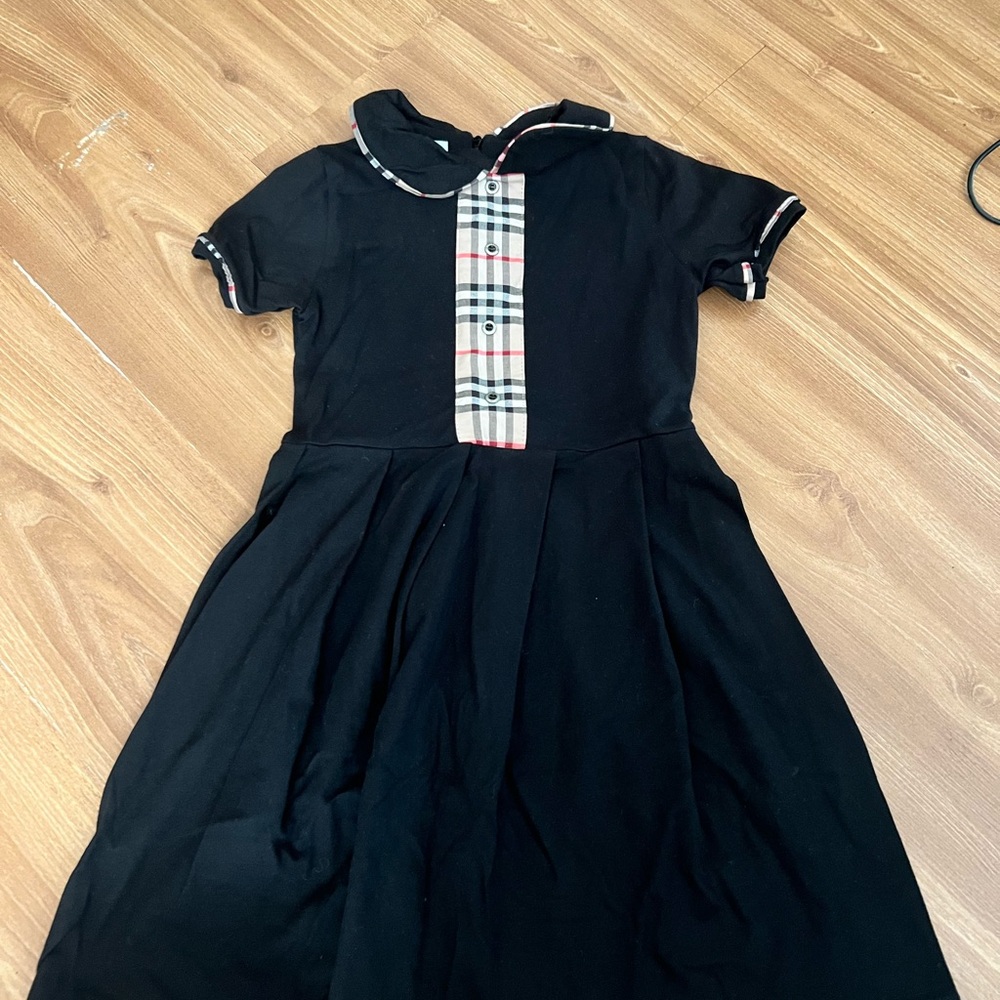 Burberry Black Kids Dress with Plaid Accents